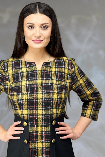 Женское платье с рельефами и декоративной отделкой Angelina & Сompany 619 желтая_клетка - фото 4