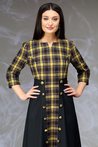 Женское платье с рельефами и декоративной отделкой Angelina & Сompany 619 желтая_клетка - фото 2