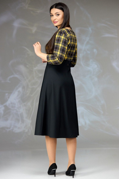 Женское платье с рельефами и декоративной отделкой Angelina & Сompany 619 желтая_клетка - фото 5