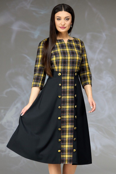 Женское платье с рельефами и декоративной отделкой Angelina & Сompany 619 желтая_клетка - фото 1