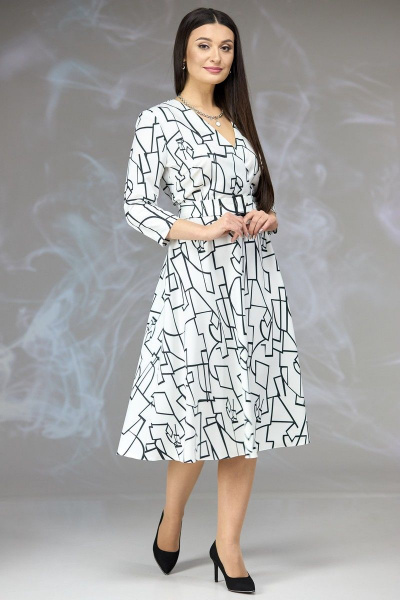Платье полуприлегающего силуэта с имитацией запаха Angelina & Сompany 621 бело-черный - фото 2