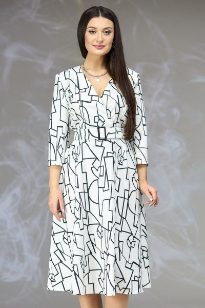 Платье полуприлегающего силуэта с имитацией запаха Angelina & Сompany 621 бело-черный - фото 1