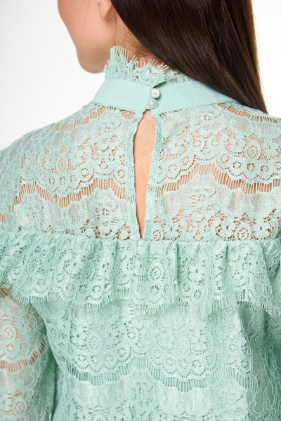 Блуза зеленая кружевная с кокетками и рукавами с манжетами Anelli 933 фисташка - фото 7