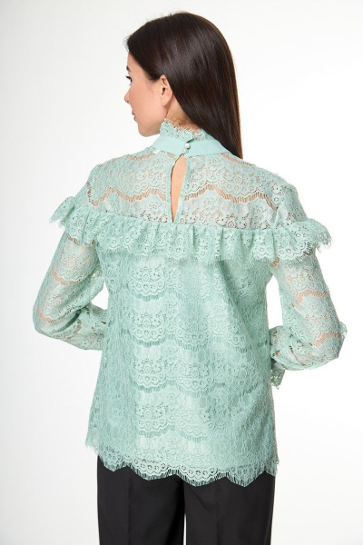 Блуза зеленая кружевная с кокетками и рукавами с манжетами Anelli 933 фисташка - фото 6
