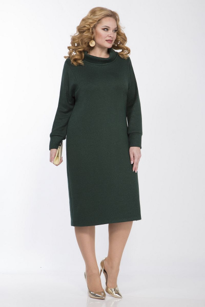 Платье прямого силуэта из трикотажной косички с воротником хомут Matini 3.1558/1 зелень - фото 1