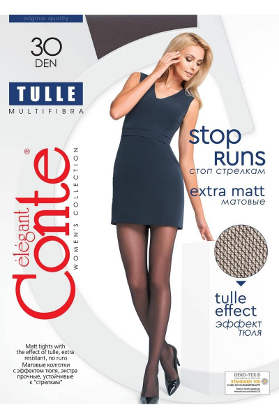 Черные трикотажные колготки с тюлевым эффектом CONTE Tulle_Nero - фото 6