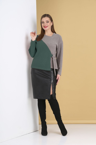 Комплект з ручными деталями: трикотаж и экокожа Tensi 321 серо-бирюзовый - фото 1