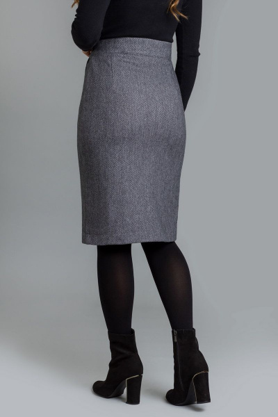 Тёплая юбка с рисунком «ёлочка» на пуговицах Mirolia 1005 серый - фото 4