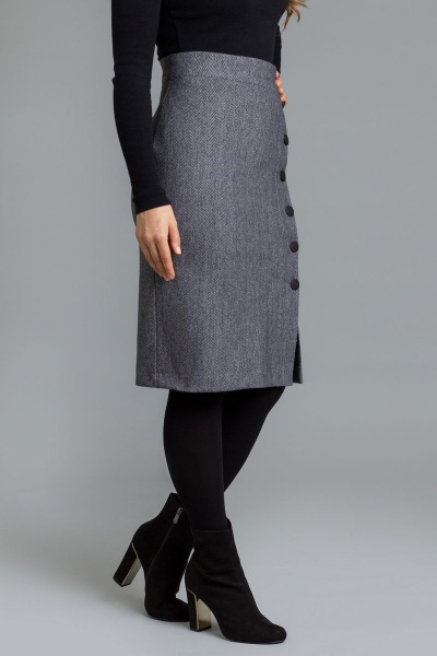 Тёплая юбка с рисунком «ёлочка» на пуговицах Mirolia 1005 серый - фото 3