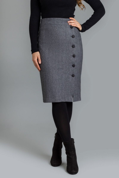 Тёплая юбка с рисунком «ёлочка» на пуговицах Mirolia 1005 серый - фото 1