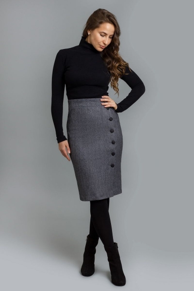 Тёплая юбка с рисунком «ёлочка» на пуговицах Mirolia 1005 серый - фото 2