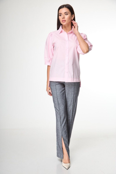 Блуза розовая с асимметричным низом и объемными рукавами Anelli 987 розовый - фото 1