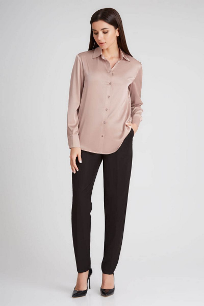 Бежевый свободный блузка из шелка с воротником-стойкой IVARI 416 миндаль - фото 2