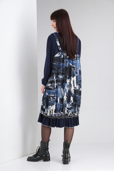 Молодежное платье из трикотажа с двойной кокеткой VIA-Mod 463 синий - фото 3