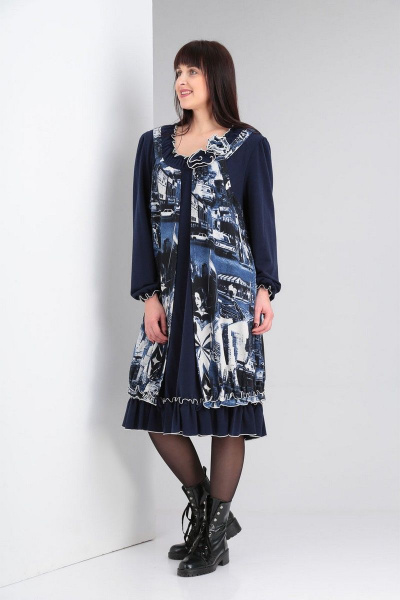 Молодежное платье из трикотажа с двойной кокеткой VIA-Mod 463 синий - фото 1