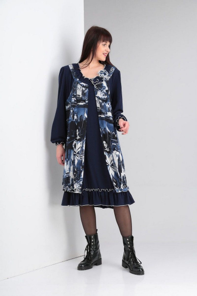 Молодежное платье из трикотажа с двойной кокеткой VIA-Mod 463 синий - фото 2
