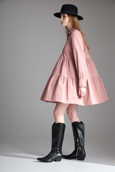 Платье свободного силуэта из хлопка с воланами и застежкой на пуговицах Орхидея 1113 - фото 3