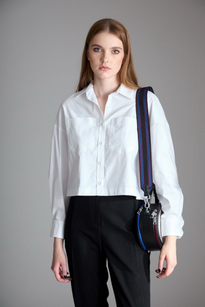 Блуза укороченная из хлопка с карманами и воротником стойка Орхидея 1116 - фото 2