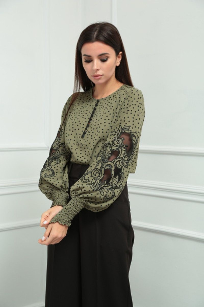 Блуза SandyNa 130413 олива-черный - фото 4