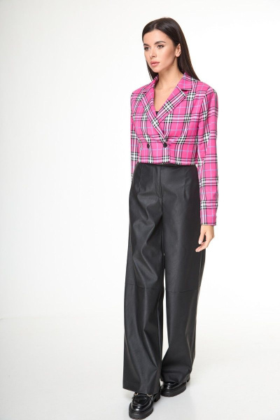 Кроп-жакет двубортный из костюмной ткани в деловом стиле Anelli 1146 малина - фото 6