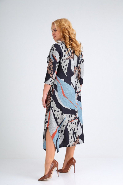 Платье с ярким принтом из трикотажа для любой фигуры Grace for you 192 голубой_принт - фото 6