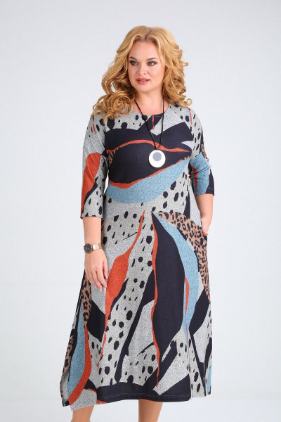 Платье с ярким принтом из трикотажа для любой фигуры Grace for you 192 голубой_принт - фото 4
