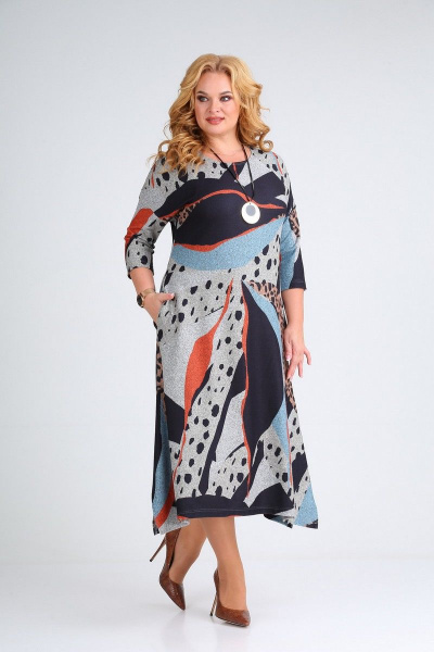 Платье с ярким принтом из трикотажа для любой фигуры Grace for you 192 голубой_принт - фото 3
