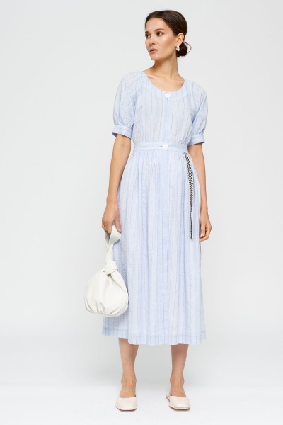 Платье миди с поясом и сборками на линии талии BURVIN 8087-81 - фото 1