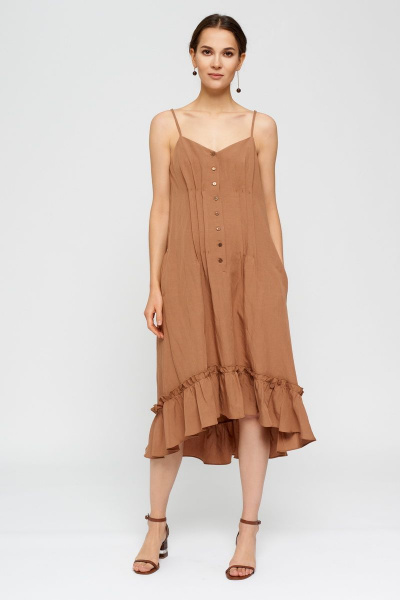 Платье бежевое летнее сарафан с защипами и вышивкой на спинке BURVIN 8019-81 - фото 1