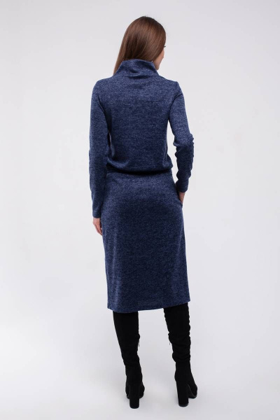 Платье миди из трикотажа с воротником и поясом Madech 205363 темно-синий - фото 4