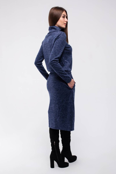 Платье миди из трикотажа с воротником и поясом Madech 205363 темно-синий - фото 3
