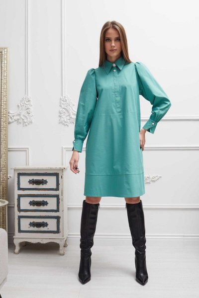 Зелёное платье на каждый день из хлопка и текстиля Motif 1620 мята - фото 2