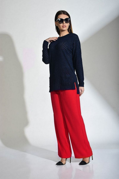 Демисезонный джемпер из шерстяного трикотажа с карманами Anelli 426 т.синий - фото 1