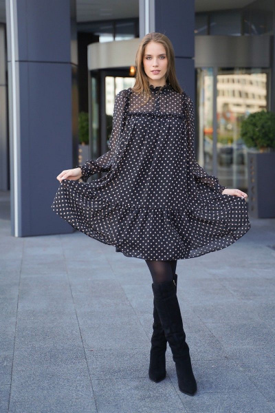 Мультиколорное платье на каждый день из текстиля и шифона Motif 1593А - фото 2