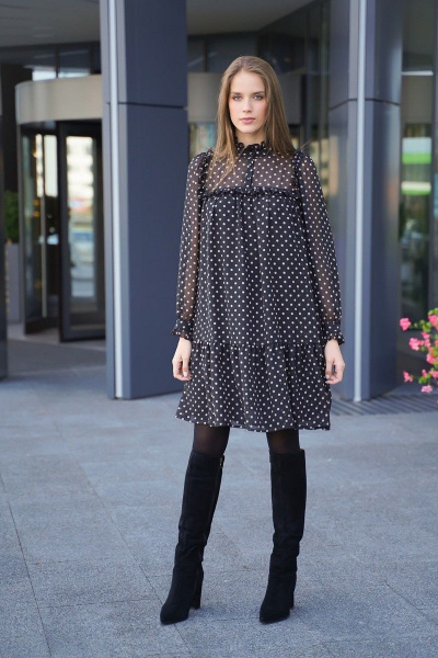 Мультиколорное платье на каждый день из текстиля и шифона Motif 1593А - фото 1