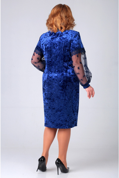 Платье приталенное из бархата с многоуровневыми рукавами Таир-Гранд 6535 василек - фото 2