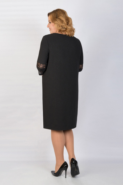 Платье нарядное в стиле А-образное из блестящей ткани TrikoTex Stil 1864 черный/голубой - фото 2