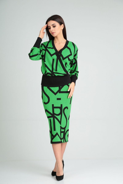 Джемпер, юбка Диомант 1753 зеленый - фото 4