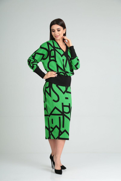 Джемпер, юбка Диомант 1753 зеленый - фото 2