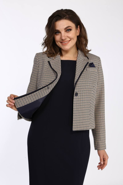 Жакет, платье Vilena 750 гусиная_лапка+темно-синий - фото 8