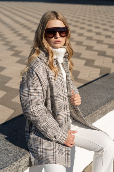 Пальто на каждый день из текстиля Elema 6-12041-1-164 голубая_клетка - фото 2