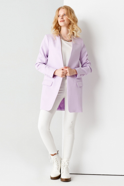 Фиолетовый удлиненный жакет с карманами без застежки Панда 58830w лиловый - фото 2