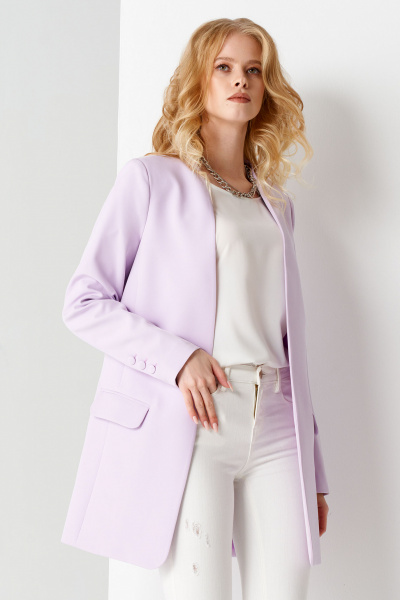 Фиолетовый удлиненный жакет с карманами без застежки Панда 58830w лиловый - фото 1