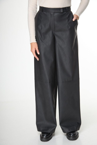 Брюки из экокожи с высокой посадкой и боковыми карманами Anelli 1156 черный - фото 9