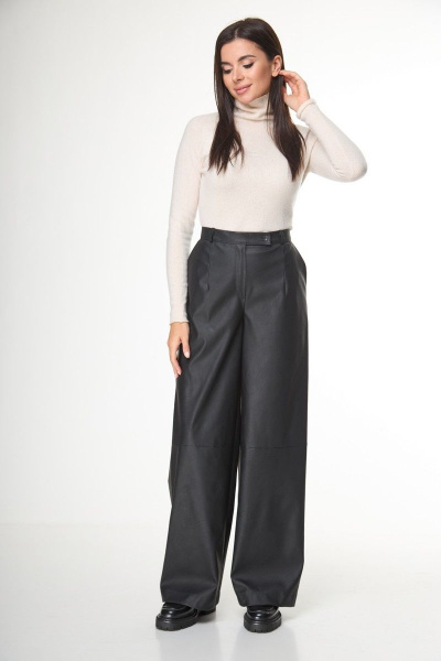 Брюки из экокожи с высокой посадкой и боковыми карманами Anelli 1156 черный - фото 8
