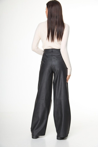 Брюки из экокожи с высокой посадкой и боковыми карманами Anelli 1156 черный - фото 5