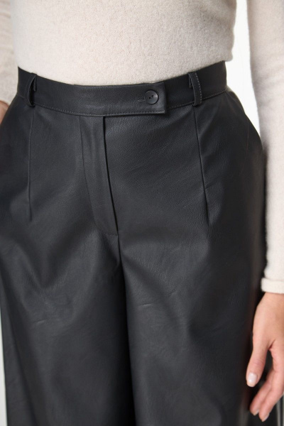 Брюки из экокожи с высокой посадкой и боковыми карманами Anelli 1156 черный - фото 4