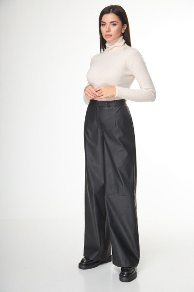 Брюки из экокожи с высокой посадкой и боковыми карманами Anelli 1156 черный - фото 2