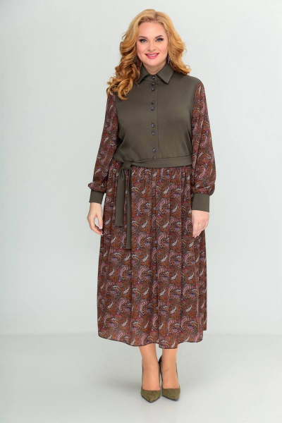 Платье Swallow 416 темно-оливковый/принт_огурцы - фото 7