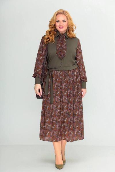 Платье Swallow 416 темно-оливковый/принт_огурцы - фото 2
